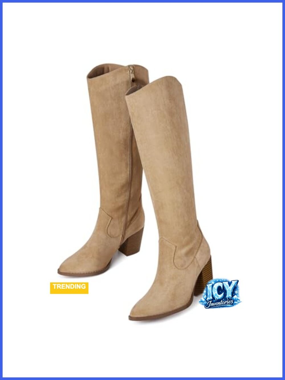 Women's Knee High Suede Boots Pointed Toe Chunky Heel Block Mid Heel Side